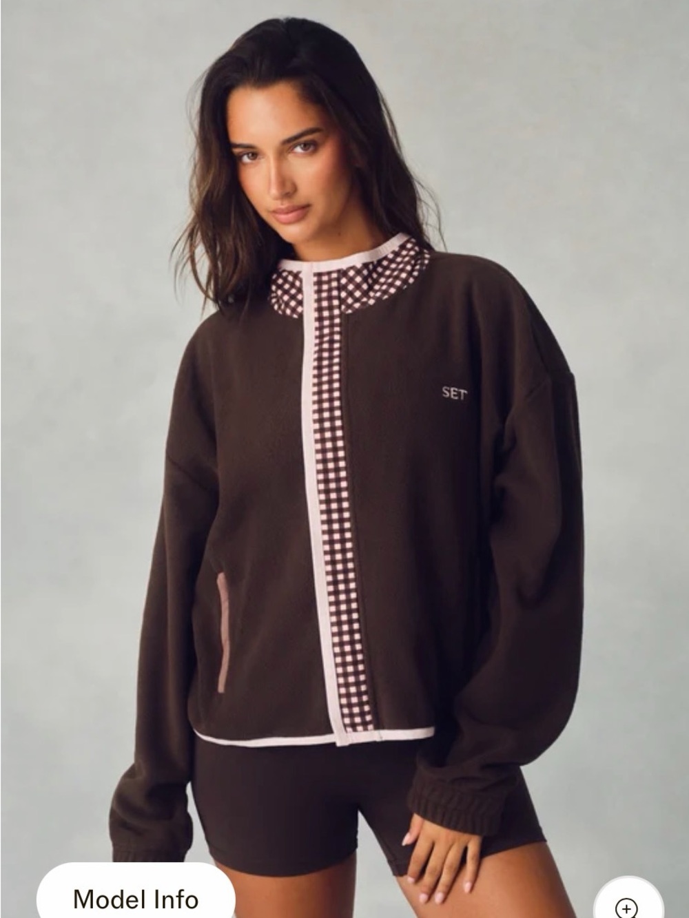 NWT - SET Active Exclusive Driftwood Gingham Zip Up Fleece - Sz S